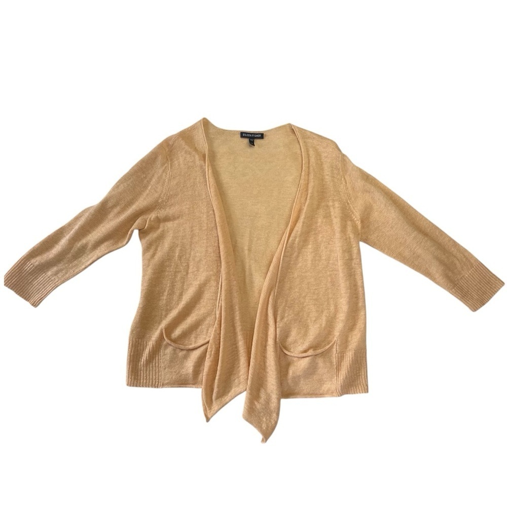 Eileen Fisher 100% Linen Drape Open Front Cardigan Light Peach Size XS